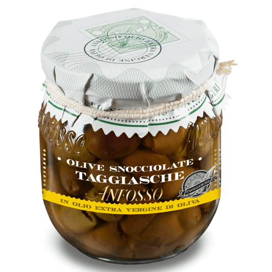 Vaso olive taggiasche denocciolate in olio evo da 180g Anfosso.