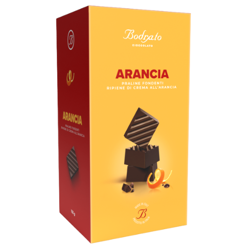 Praline fondenti all’arancia Bodrato scatola 120 g.