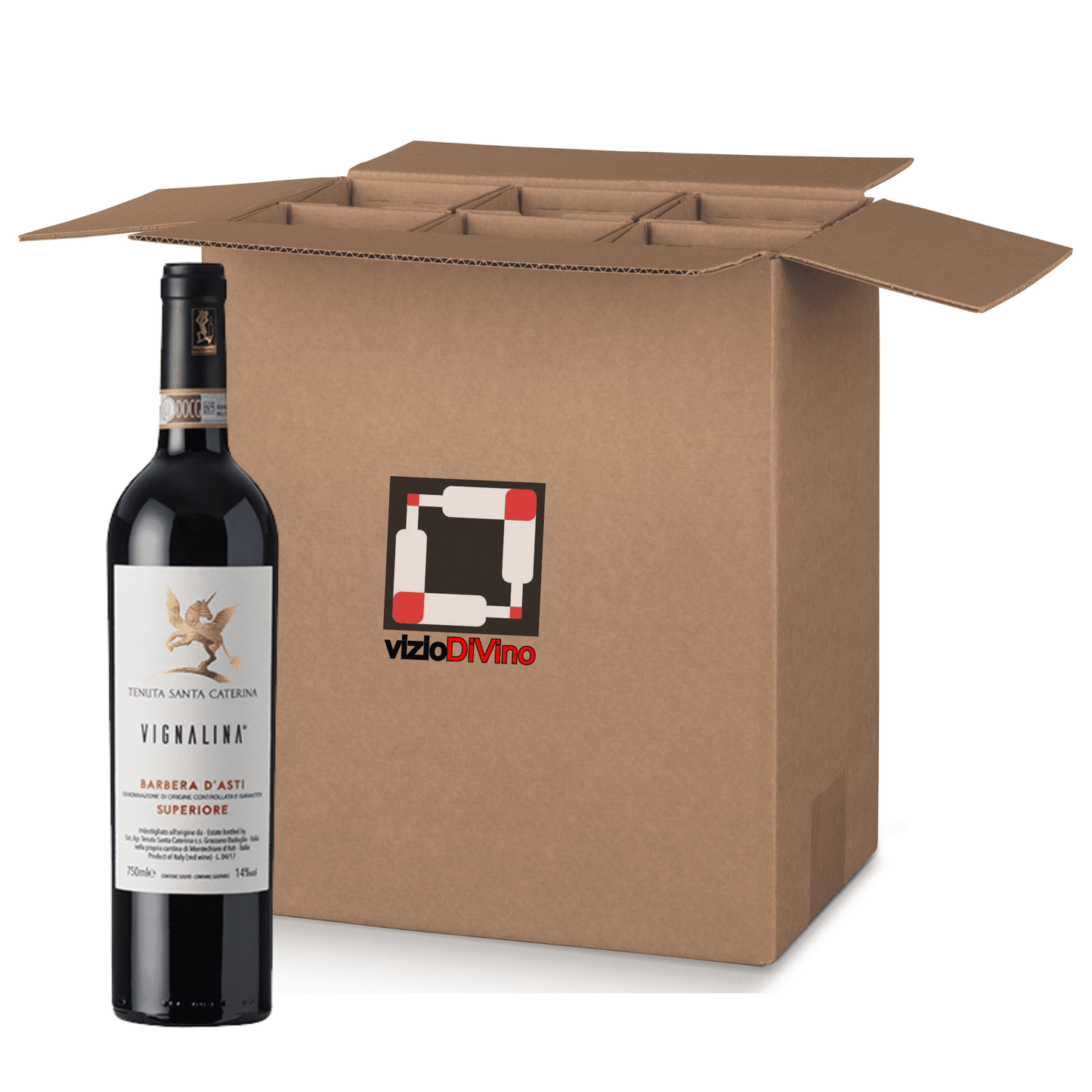 Cartone 6 bottiglie da 0,75 l di Barbera d'Asti Superiore DOCG Vignalina Santa Caterina.