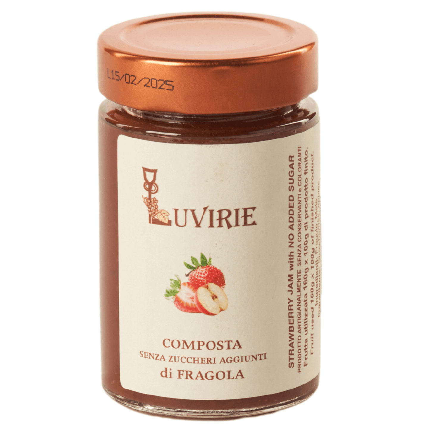 Vaso da 210 g di Composta di fragola Luvirie.