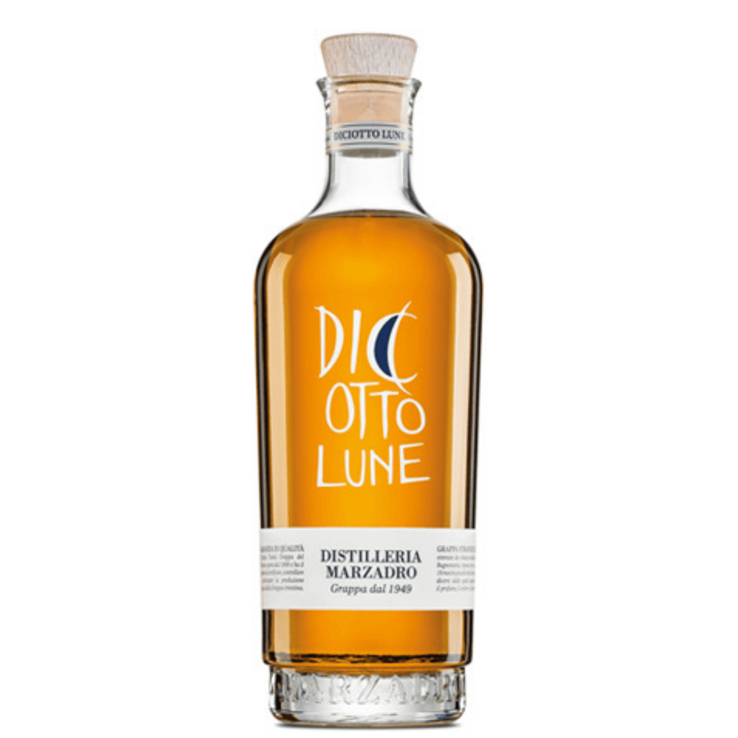 Bottiglia da 0,70 l di grappa diciotto Lune distilleria Marzadro.