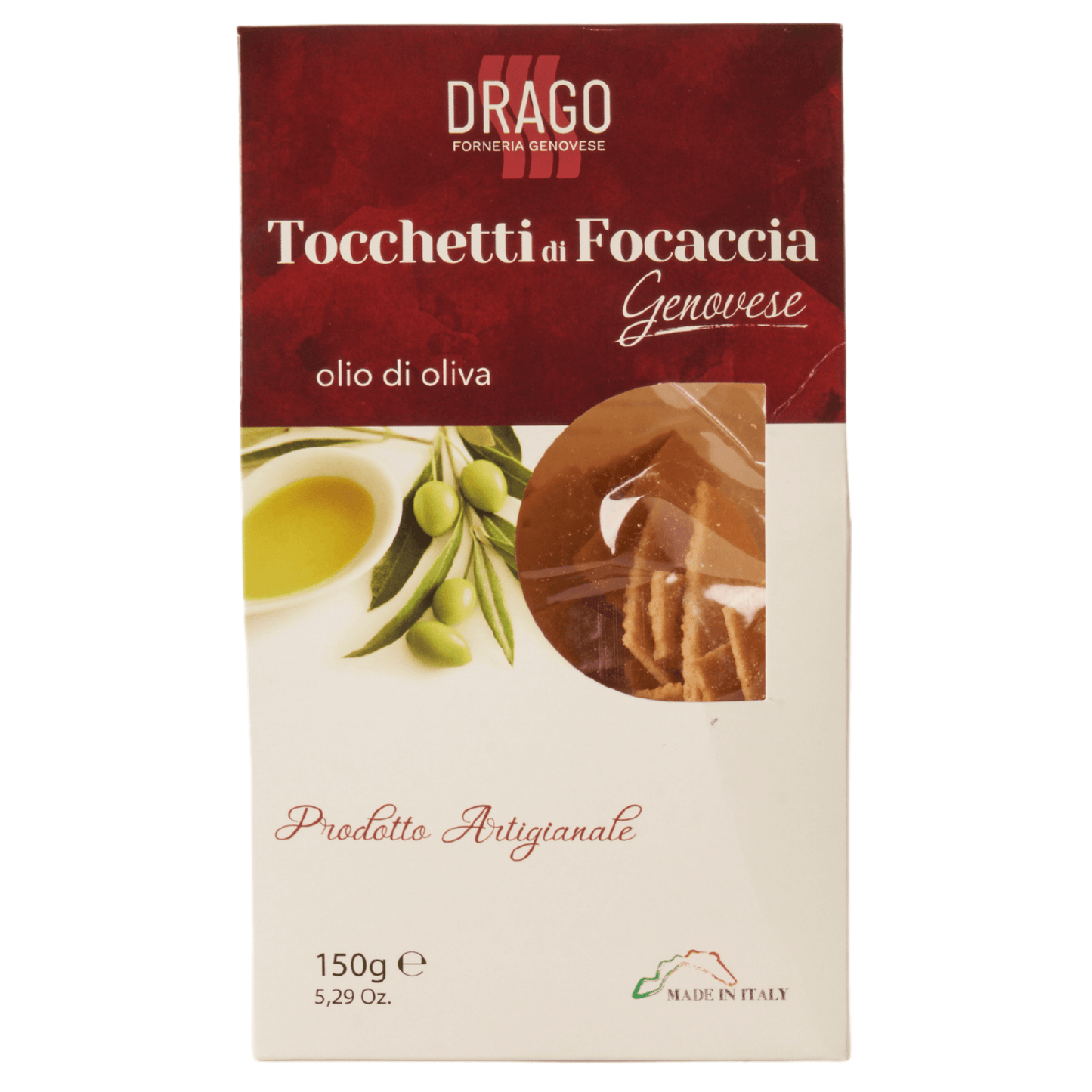 Tocchetti di focaccia genovese "Drago" in scatola da 150 g