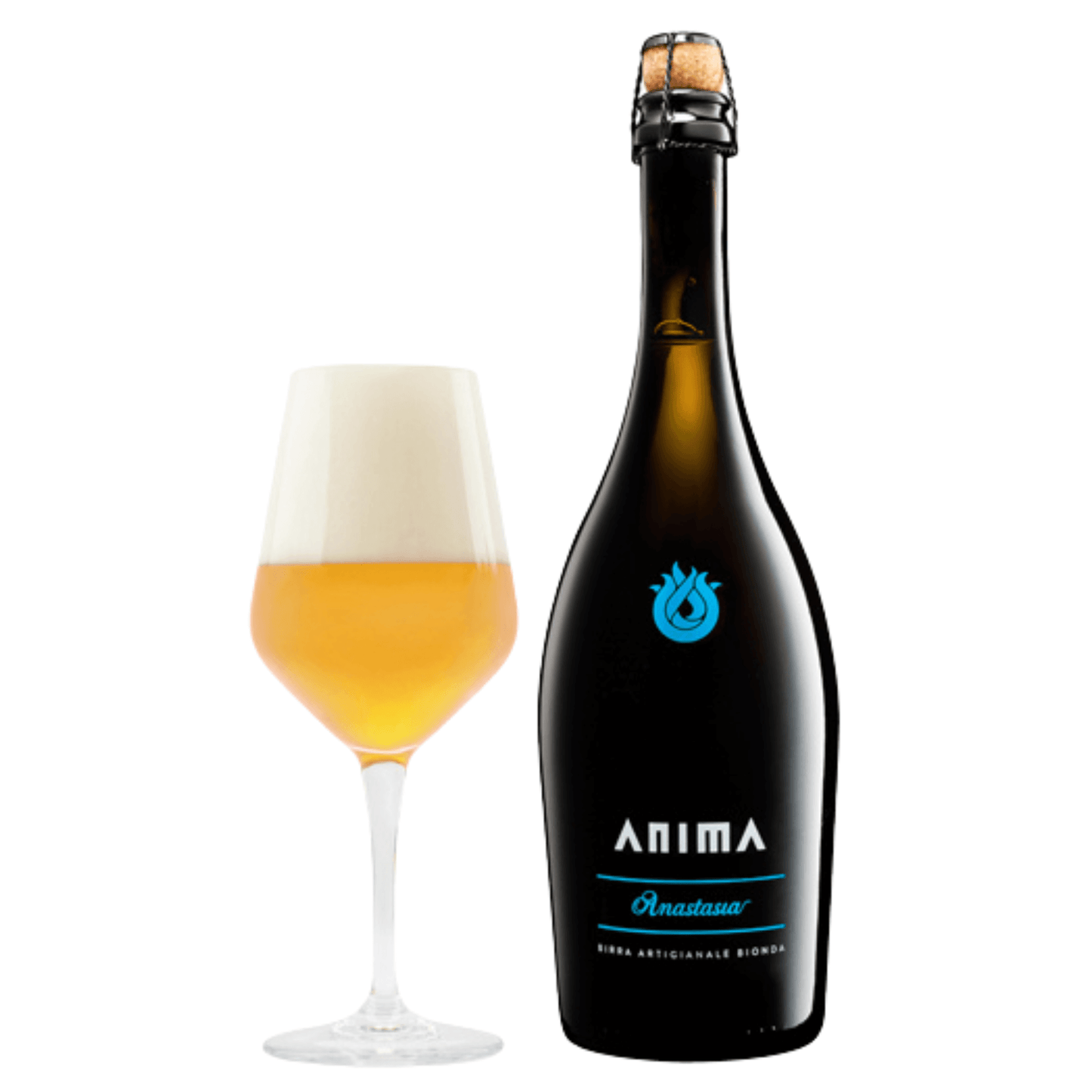 Bottiglia di birra bionda Anastasia da 0,75 l del birrificio animA.