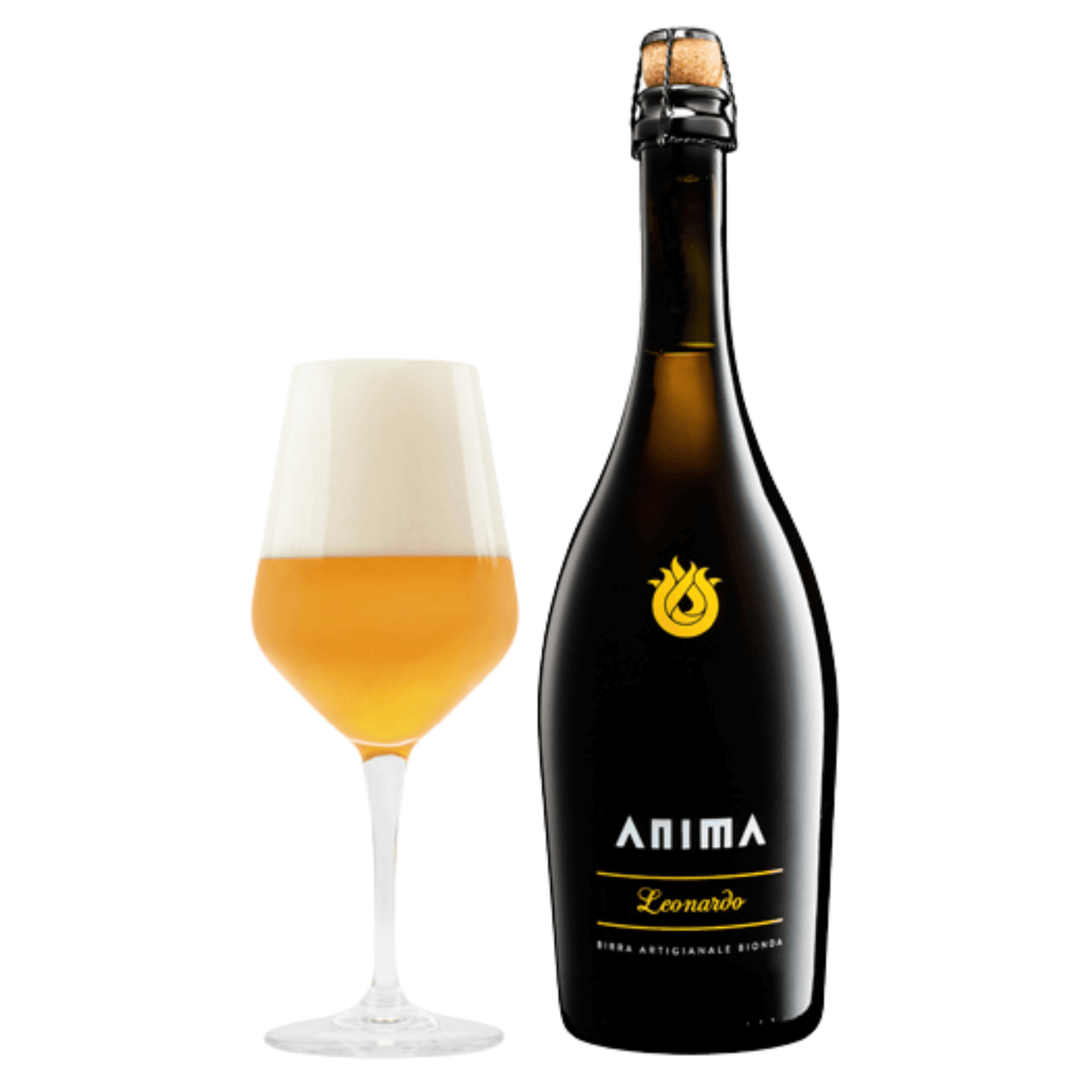 Bottiglia di birra bionda doppio malto Leonardo, da 0,75 l Birrificio AnimA.