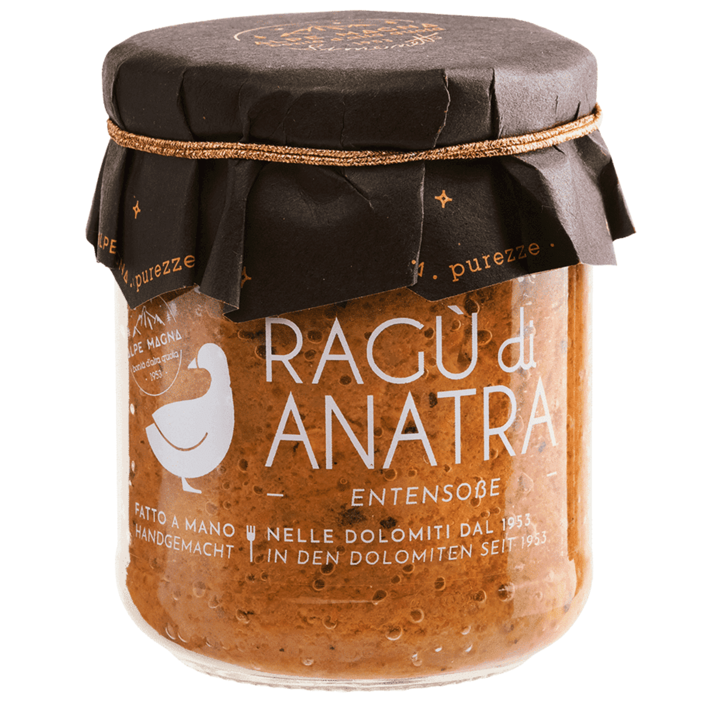 Vaso da 190 g di ragù di anatra in bianco Alpe Magna.