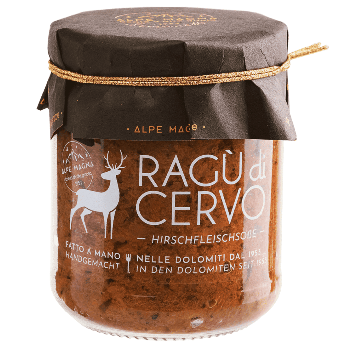 Vaso da 190 g di Ragù di cervo Alpe Magna.