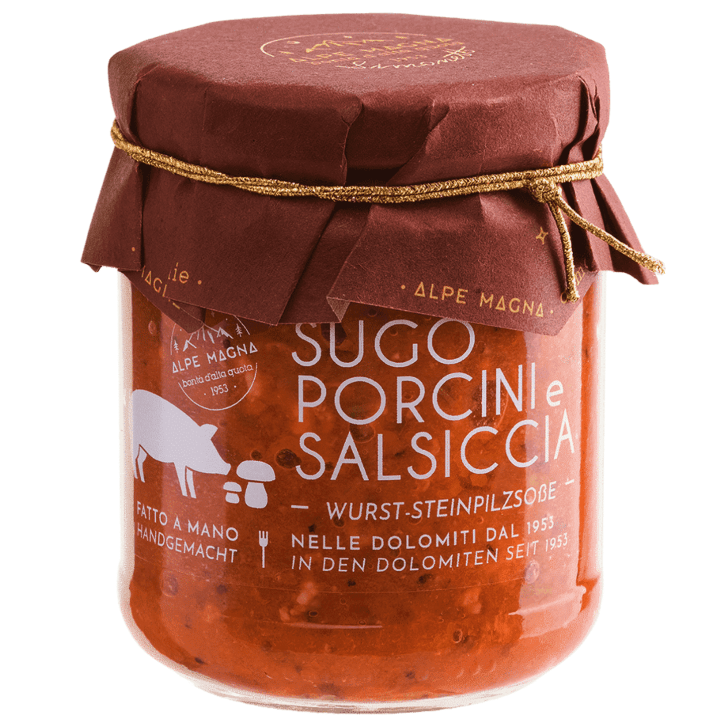 Vaso da 190 g di sugo alla boscaiola con salsiccia e porcini Alpe Magna.