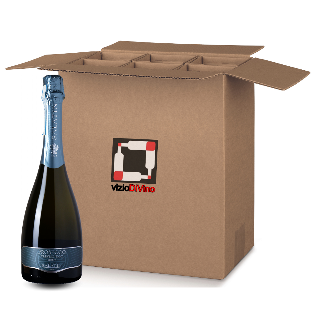 Cartone da 6 bottiiglie da 0,75 l di Prosecco Treviso DOC brut Salatin.