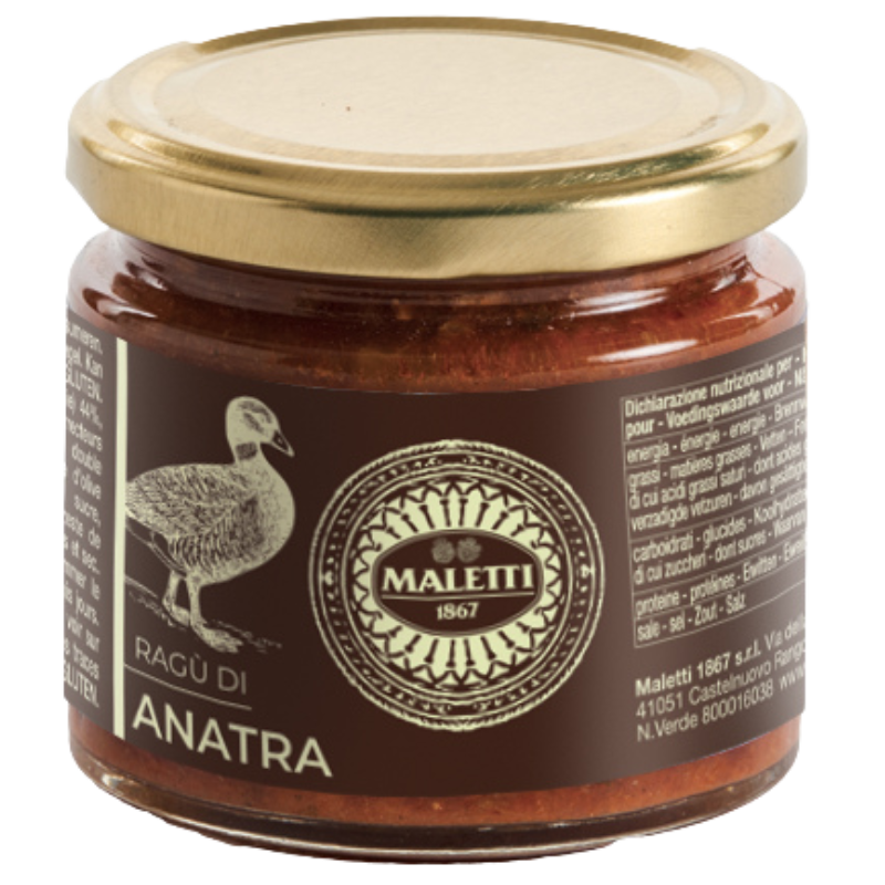 Ragu' di anatra Maletti in vaso da 180 g.