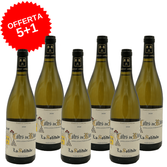 6 bottiglie da 0,75 l di Côtes du Rhône blanc Domaine de la Solitude Famille Lancon.
