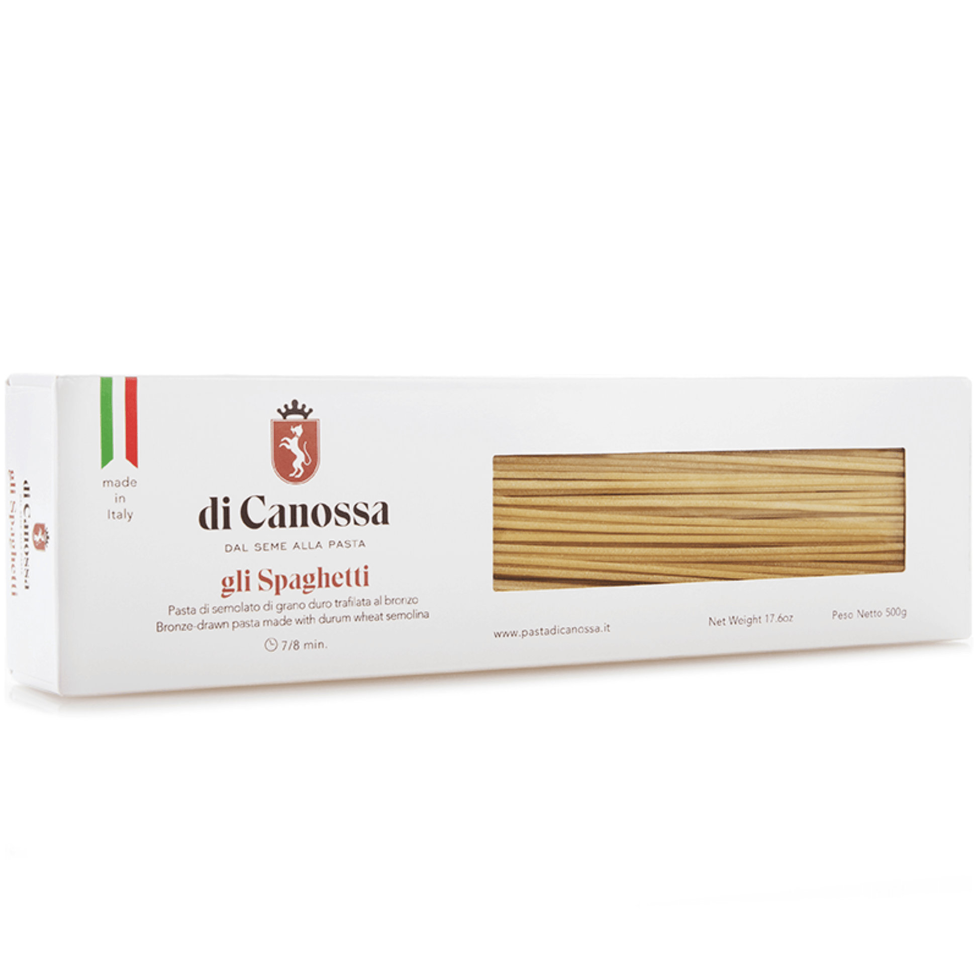 Spaghetti in confezione da 500 g pasta di Canossa.