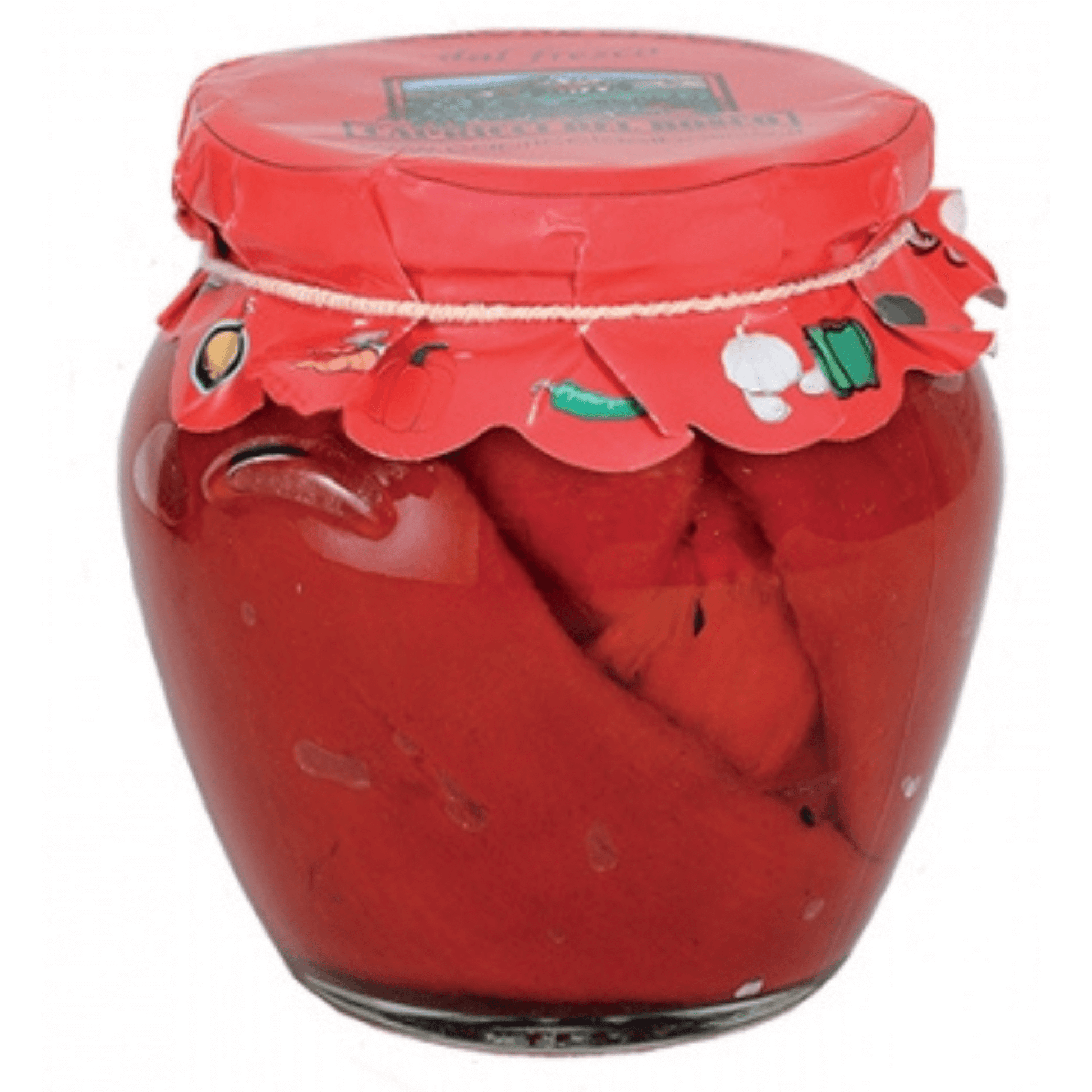 Vaso da 580 ml di peperoni rossi sott'olio Capricci del Bosco.