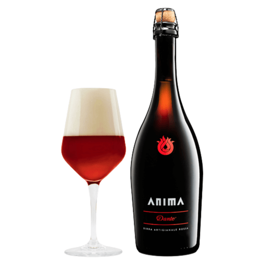 Bottiglia da 0,75 l di birra rossa doppio malto Dante, birrificio AnimA.